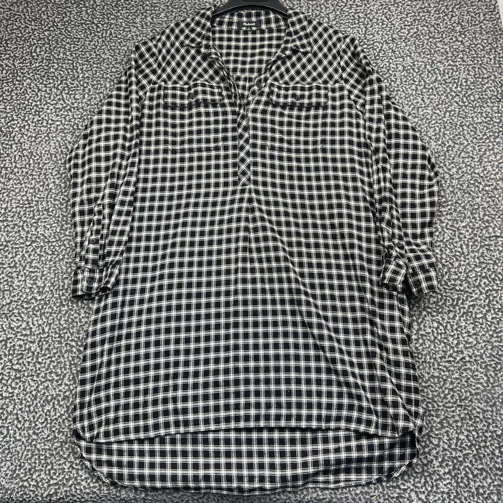 Madewell Shirt Dress Women XL Black White Plaid Flannel Long Sleeve Cotton
